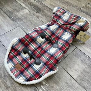 Bee & Willow Red and White Plaid Sherpa Lined Dog Coat Large NWT